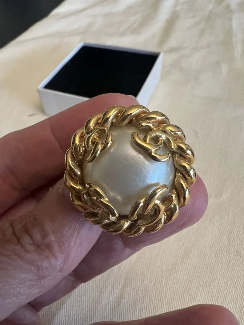 Authentic Chanel Gold With Pearl Earrings Large Clip On